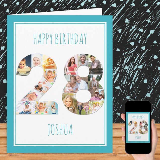 Photo Collage Number 28 Blue 28th Birthday Card (Creator Uploaded)