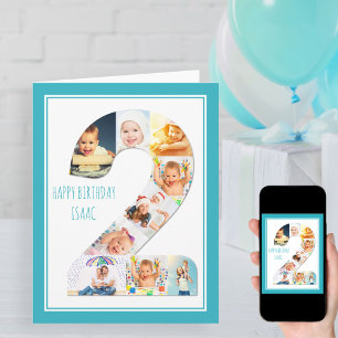 Photo Collage Number 2 Boy's 2nd Birthday Card