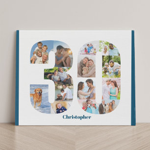 Photo Collage Number 30 Custom 30th Birthday Faux Canvas Print