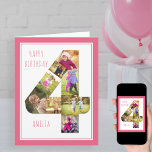 Photo Collage Number 4 Girl's 4th Birthday Card<br><div class="desc">Unique and personalised 4th birthday photo card for a little girl. The photo template is set up for you to add your favourite pictures to this number 4 photo collage plus an extra special photo inside. You can also add her name to the front and customise the birthday greeting inside....</div>