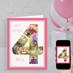 Photo Collage Number 4 Girl's 4th Birthday Card