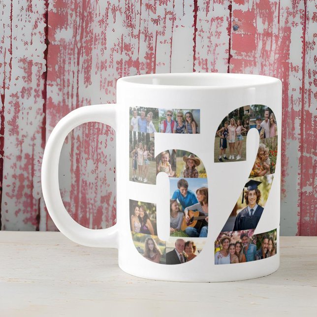 Photo Collage Number 52 - 52nd Birthday Large Coffee Mug (Number 52 Photo Collage Giant Coffee Mug)