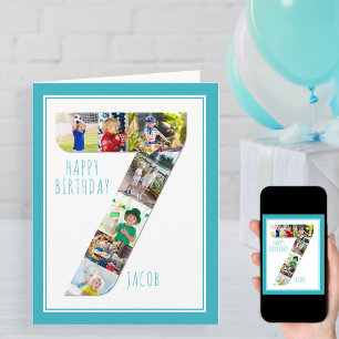 Photo Collage Number 7 Boy's 7th Birthday Card