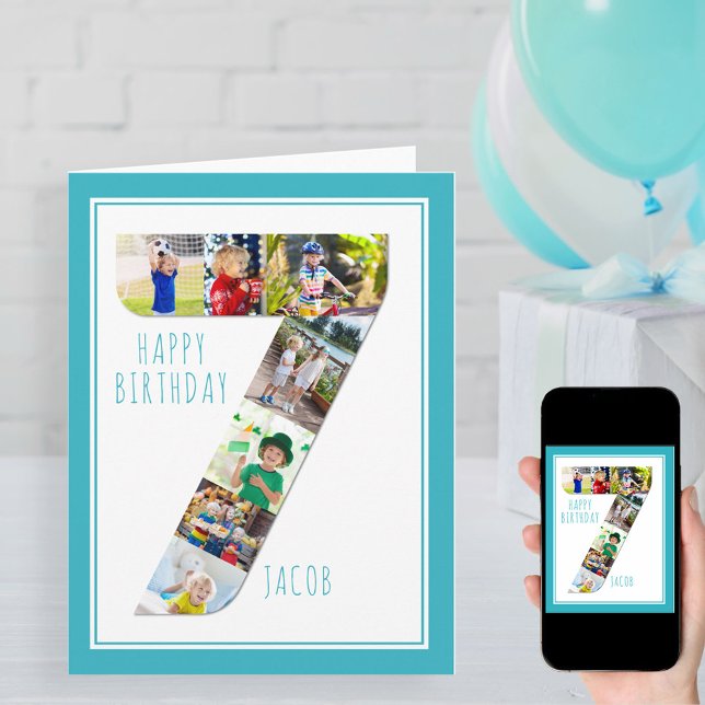Photo Collage Number 7 Boy's 7th Birthday Card (Creator Uploaded)