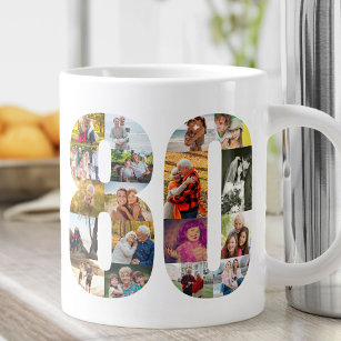 Photo Collage Number 80 - 80th Birthday Large Coffee Mug