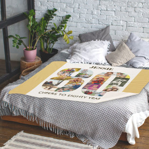Photo Collage Number 80 Beige 80th Birthday Sherpa Blanket
