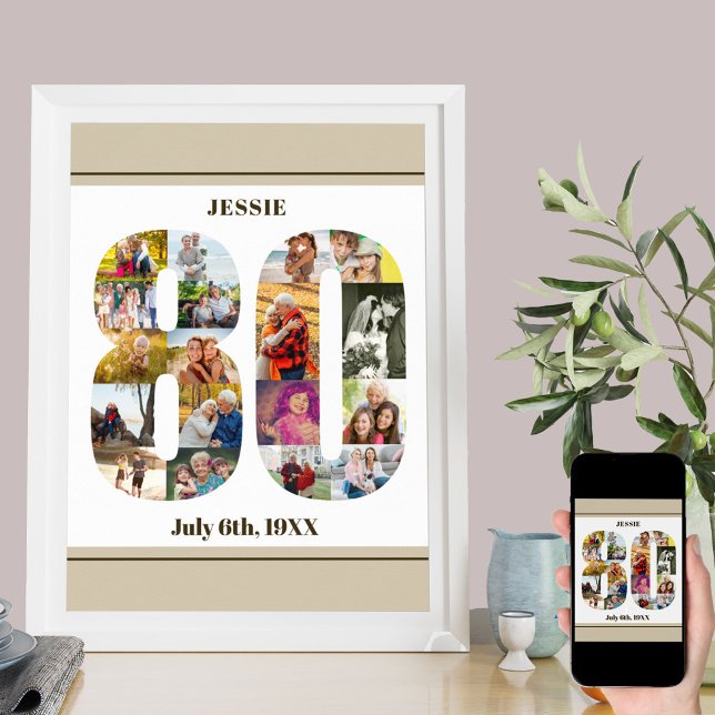 Photo Collage Number 80 Custom 80th Birthday Poster (Creator Uploaded)