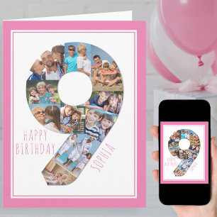 Photo Collage Number 9 Girl's 9th Birthday Card