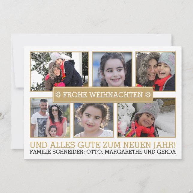 Photo collage of six photos FROHE WEIHNACHTEN Holiday Card (Front)