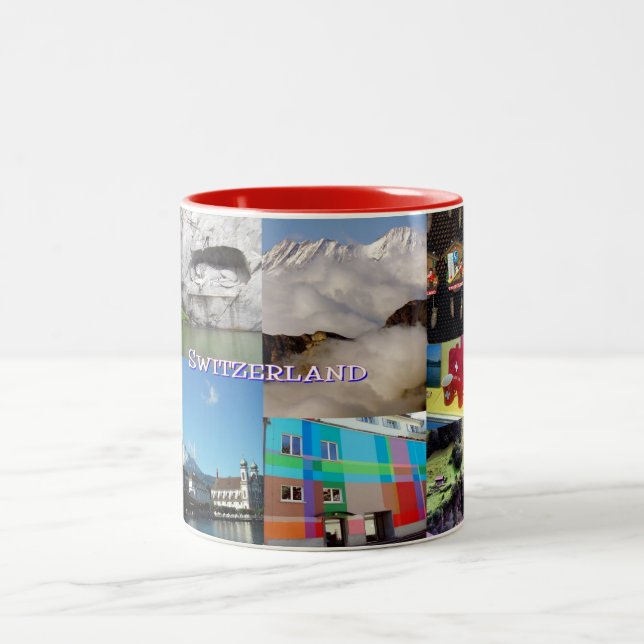 Photo Collage of Switzerland Two-Tone Coffee Mug (Center)