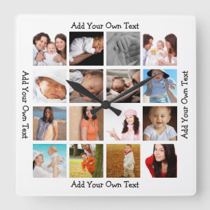 Photo Collage  One Of A Kind Personalised Square Wall Clock
