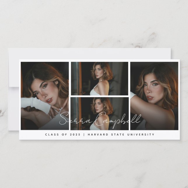 Photo Collage Overlay Mini Graduation Announcement (Front)