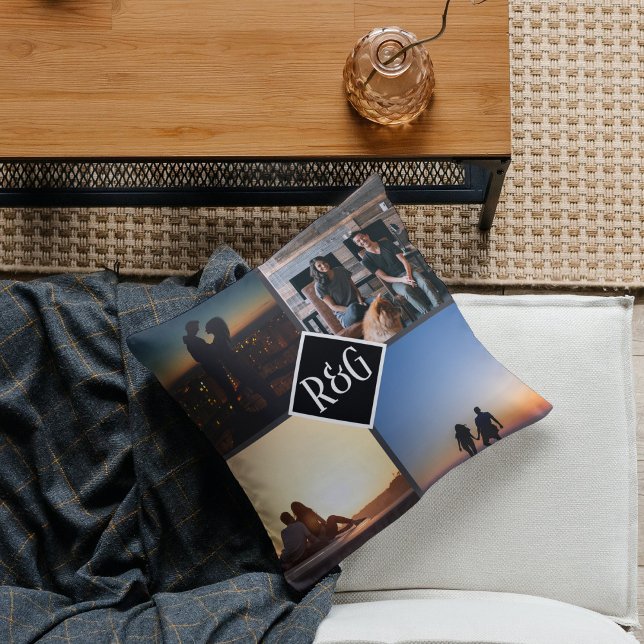 Photo Collage Personalised 4 Photo Monogram Cushion (Creator Uploaded)