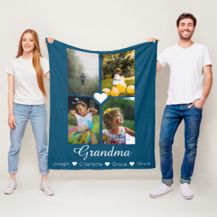 Photo Collage Personalised 4 Photos With Hearts Fleece Blanket