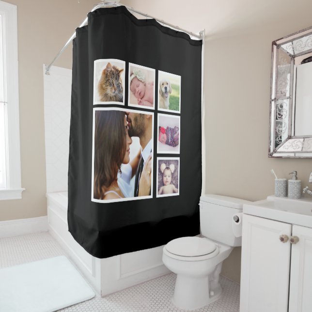 Photo Collage Personalised 6 Photo Template Shower Curtain (In Situ)