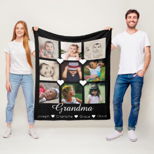 Photo Collage Personalised 9 Photos With Hearts Fleece Blanket