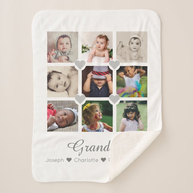 Photo Collage Personalised 9 Photos With Hearts Sherpa Blanket (Front)