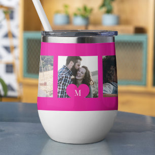 Photo collage personalised heart monogram hot pink