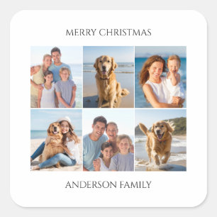 Photo Collage Personalised Merry Christmas Square Sticker