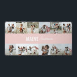 Photo collage personalised modern minimal simple desk mat<br><div class="desc">Modern minimal typography girly pink and white stripe elegant simple multi photo collage unique personalised gift desk mat design.</div>