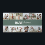 Photo collage personalised modern sage green chic desk mat<br><div class="desc">Modern minimal typography girly sage green and white stripe elegant simple multi photo collage unique personalised gift desk mat design.</div>