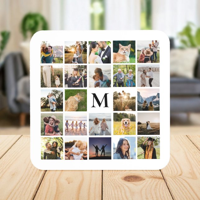 Photo Collage Personalised Monogram Coaster (Creator Uploaded)