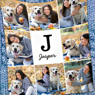 Photo Collage Personalised Monogram Pet Dog Lover Fleece Blanket