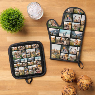 Photo Collage Personalised Oven Mitt & Pot Holder Set