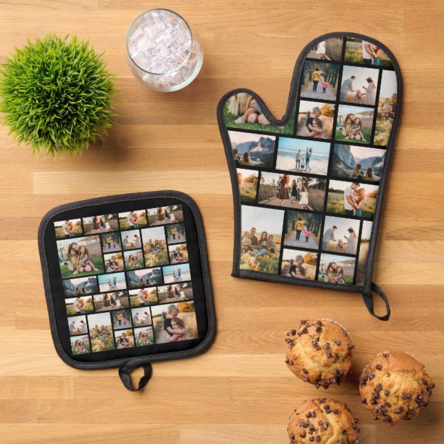 Photo Collage Personalised Oven Mitt & Pot Holder Set (Top Down)