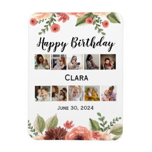 Photo Collage Personalised Script Birthday Magnet