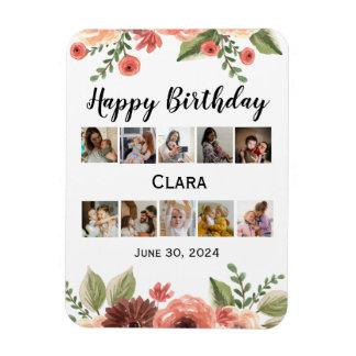 Photo Collage Personalised Script Birthday Magnet