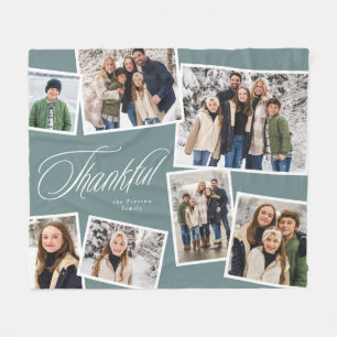Photo collage personalised teal thankful family fleece blanket