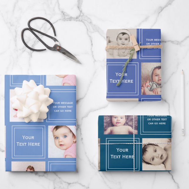 Photo Collage Personalised Template Wrapping Paper Sheet (Front)