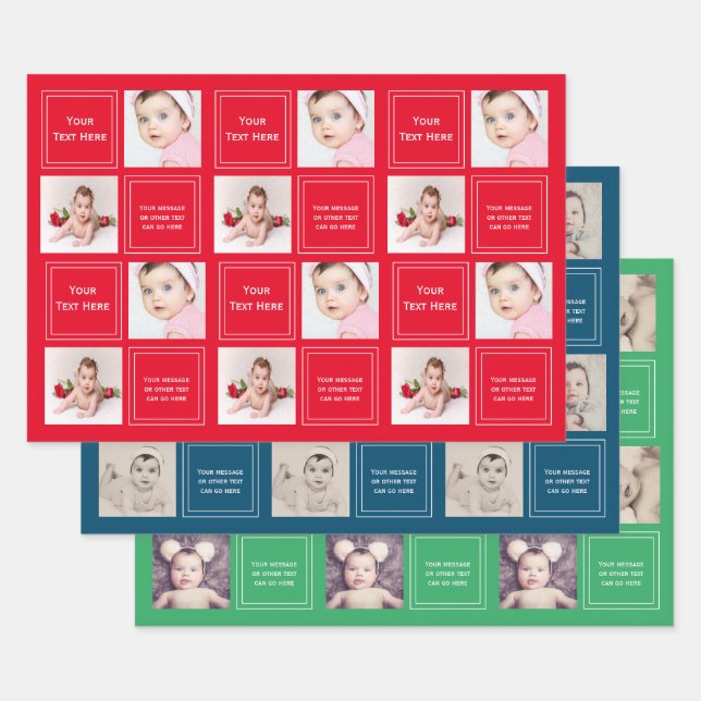 Photo Collage Personalised Template Wrapping Paper Sheet (Set)