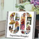 Photo Collage Personalized Number 80 Birthday Plaque<br><div class="desc">80th Birthday Plaque - personalized with a photo collage of your favorite photos and custom text. The photo template is set up ready for you to add your photos, which will be displayed in the shape of a number 80. The wording, which currently reads "Congratulations [name]!" can also be customized....</div>