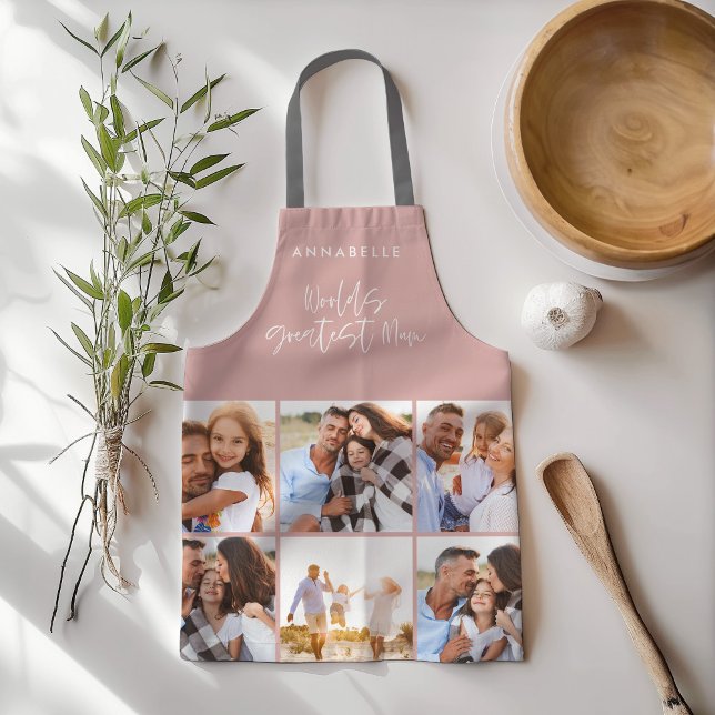 Photo collage pink girly modern mum mothers day apron (Creator Uploaded)
