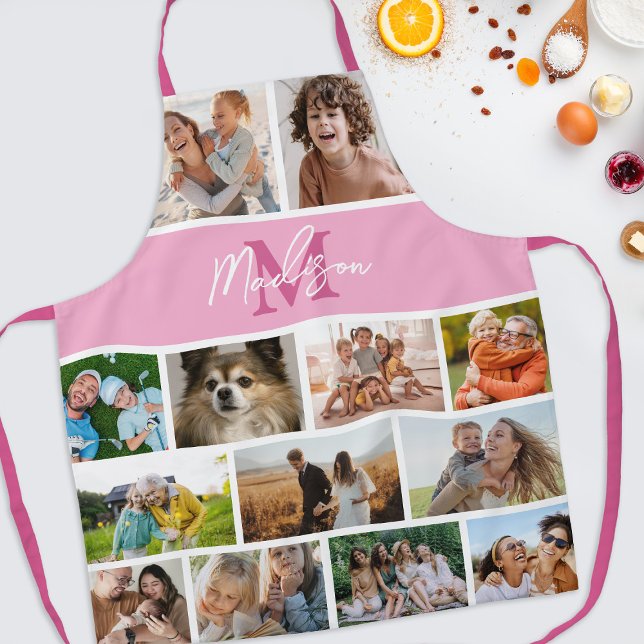Photo Collage Pink Monogram Apron (Creator Uploaded)