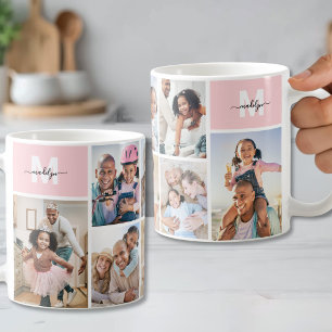 Photo Collage Pink Monogram Coffee Mug
