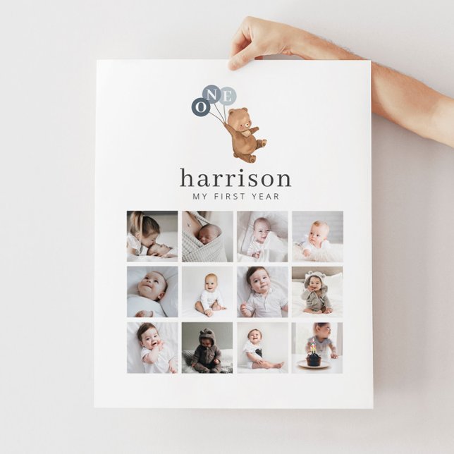 Photo Collage Poster - Bear 3 Blue Balloons (Creator Uploaded)