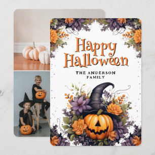 Photo Collage Pumpkin Witch Hat Halloween Card