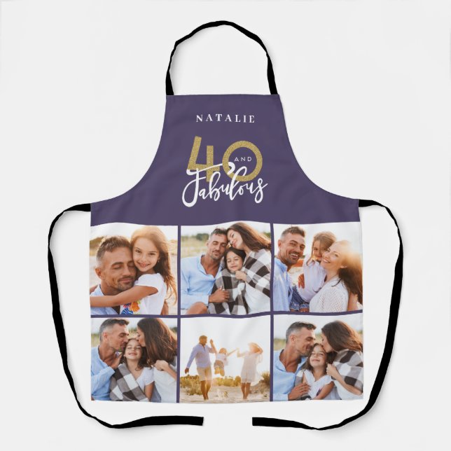 Photo collage purple and gold 40th birthday apron (Front)