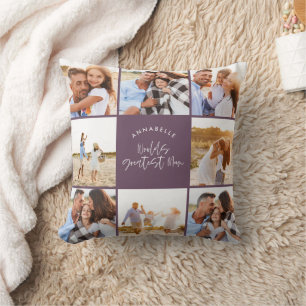 Photo collage purple girly modern mothers day cushion
