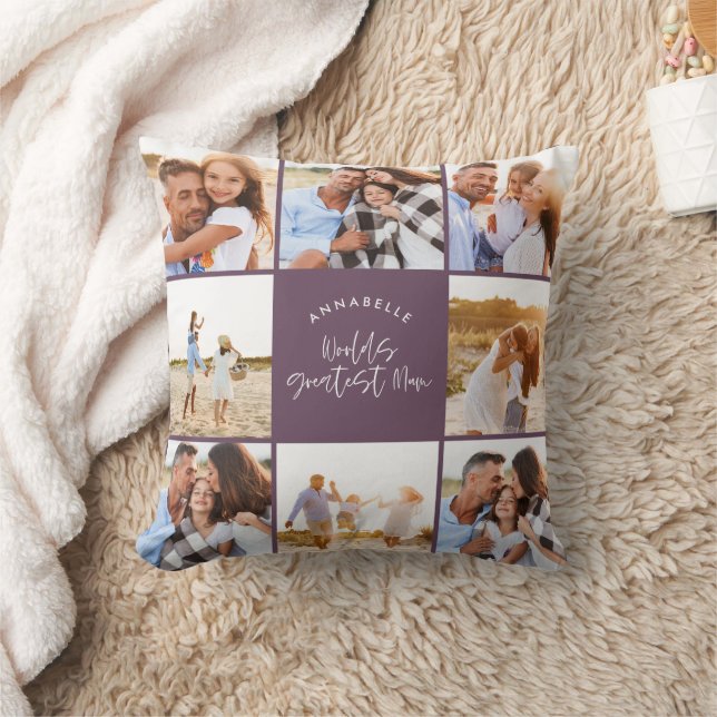Photo collage purple girly modern mothers day cushion (Blanket)