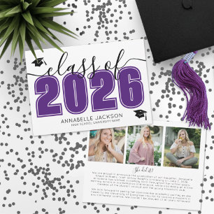 Photo Collage Purple Graduation Announcement