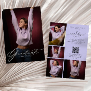 Photo Collage QR code Purple Graduation Party Invitation