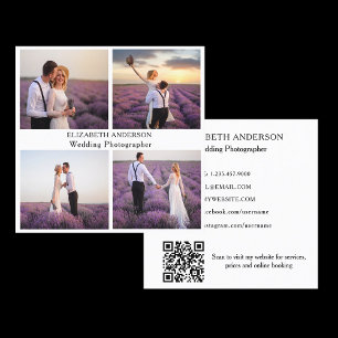 Photo collage QR code social media brand colour Square Business Card