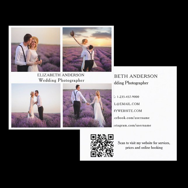 Photo collage QR code social media brand colour Square Business Card (Creator Uploaded)