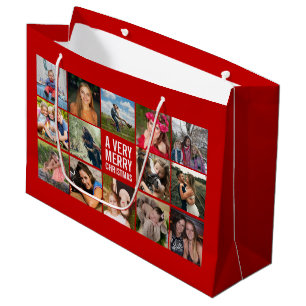 Photo Collage Red Christmas Large Gift Bag