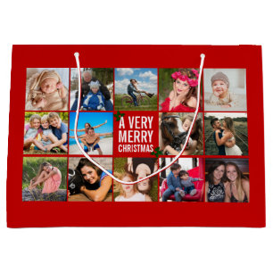 Photo Collage Red Christmas Large Gift Bag