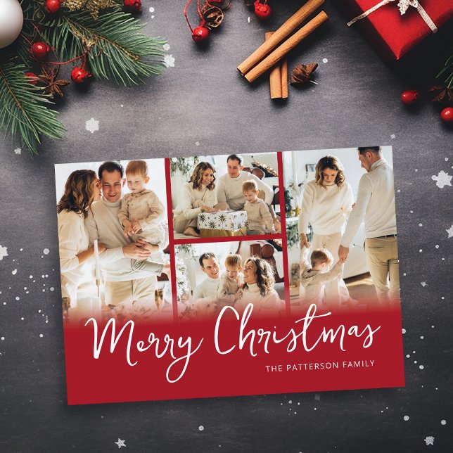 Photo Collage Red Family Christmas Holiday Card (Creator Uploaded)